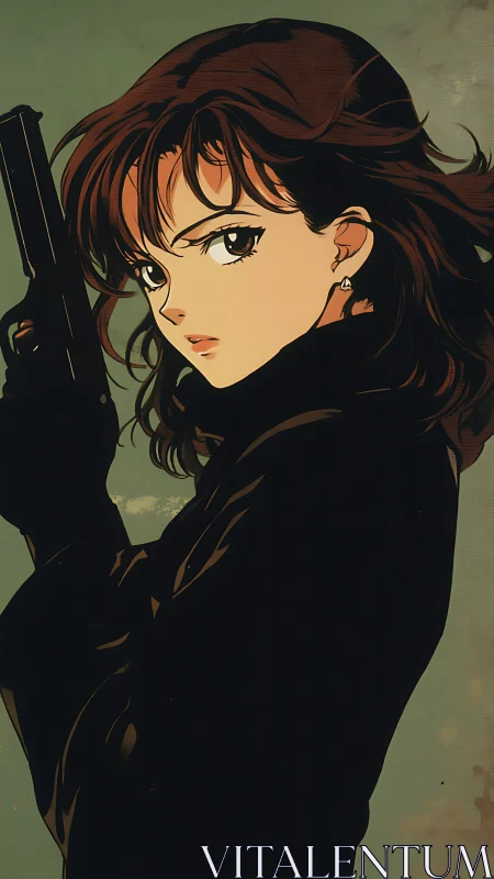 Anime gunfighter holds pistol in moody side profile.