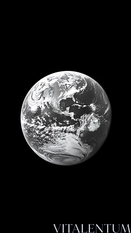 Monochrome Earth globe framed by deep black space void