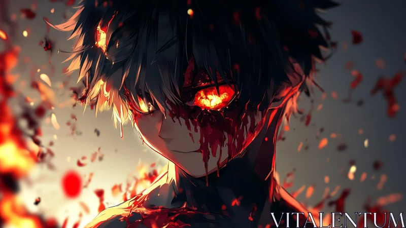 Infernal gaze of the ember-eyed antihero in freefall fury.