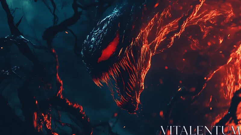 Molten shadow serpent grins through the burning midnight fog