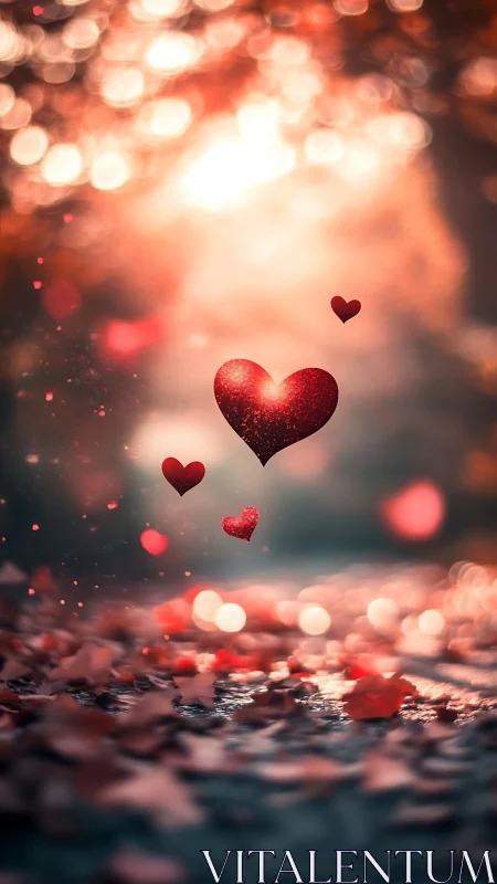 Glowing Hearts Floating in Warm Light