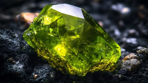 Luminous peridot crystal rendered in ultra-detailed macro focus