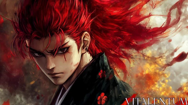 Scarlet warrior studies the storm blooming behind him