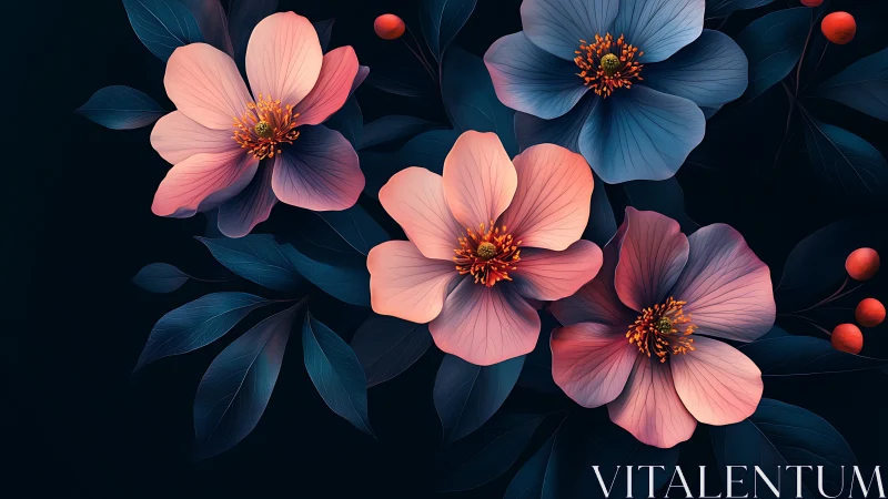 Midnight Blooms: Neon Petals Against Obsidian Dreams.