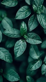 Rainkissed emerald leaves in a twilight garden hush.