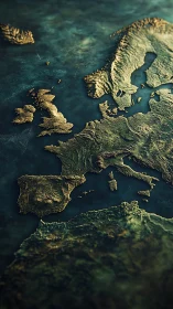 Continental edges glimmer softly as Europe rises from sea