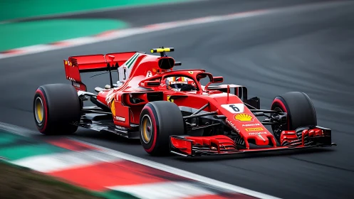 Ferrari Formula 1 car on circuit apex with dynamic motion blur