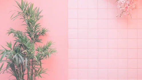 Soft jungle leans into a sugar-pink tiled daydream wall