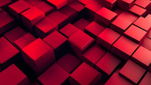 Geometric crimson cubes in layered 3D abstract grid.