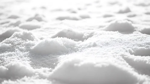 Close-up of fresh snow mounds in bright natural sunlight, minimalistic.