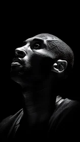 Monochrome side-profile portrait isolates upward gaze