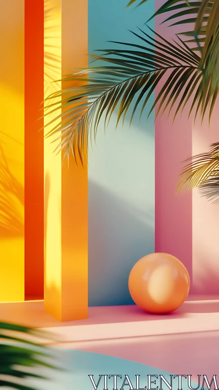 Sunlit pastel corridor welcomes a playful tropical sphere