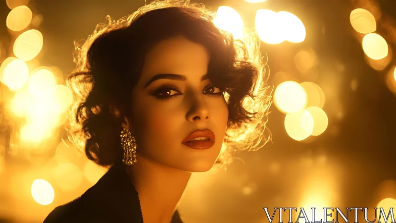 Portrait of a woman with bokeh lights in warm background