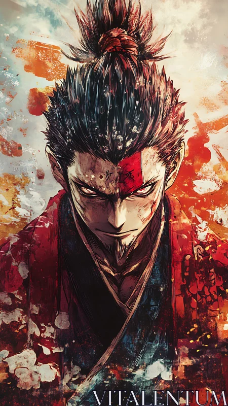 War-torn samurai portrait rendered with dynamic brush textures