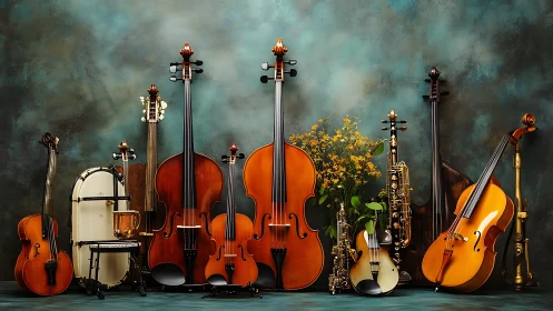 Orchestra of wooden souls gathered in a studio still life.