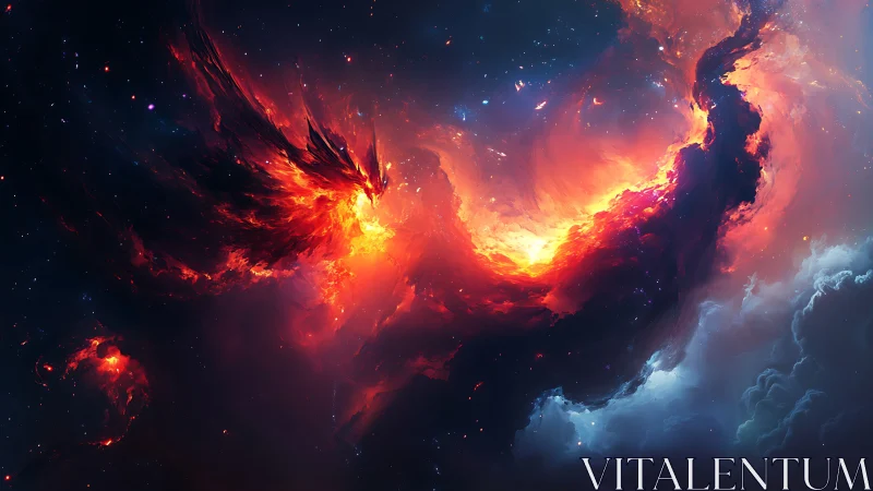 Stellar fire-dragon unfurling through a stormy cosmic sea.