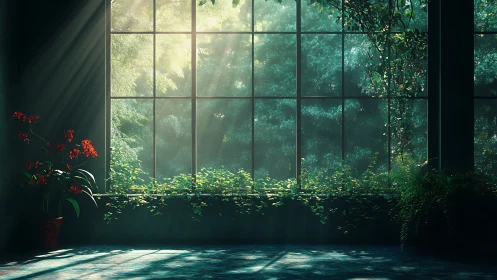 Sunlit window garden offering a quiet moment of calm.