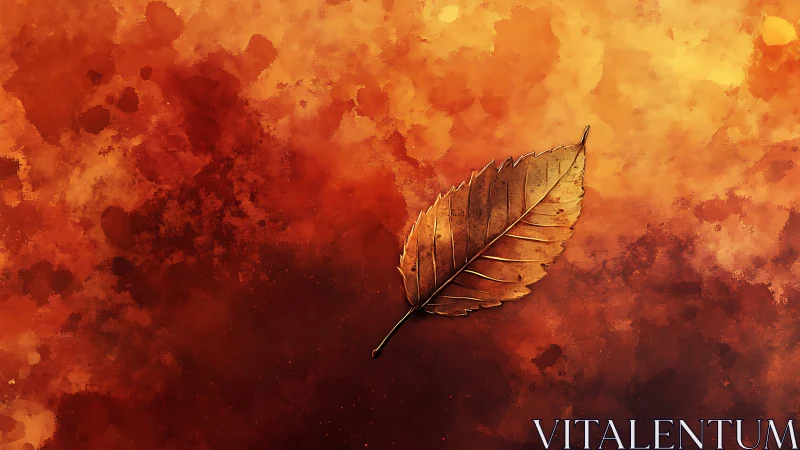 Autumn Leaf Against Warm Color Field Gradient.