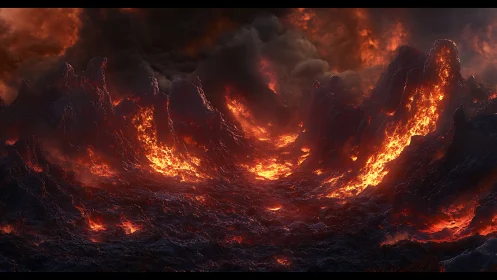Molten Inferno Landscape with Towering Lava Formations