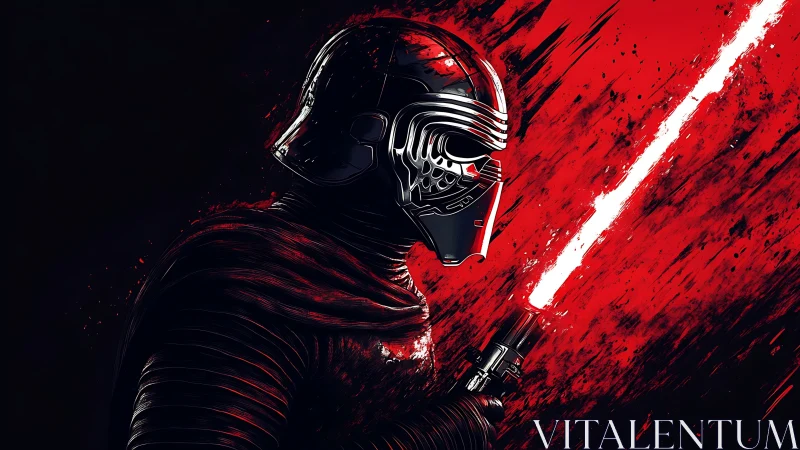 Sith warrior ignites crimson blade in violent red storm.