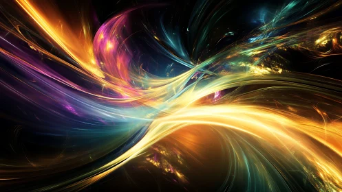 Radiant energy streams collide in luminous abstract vortex
