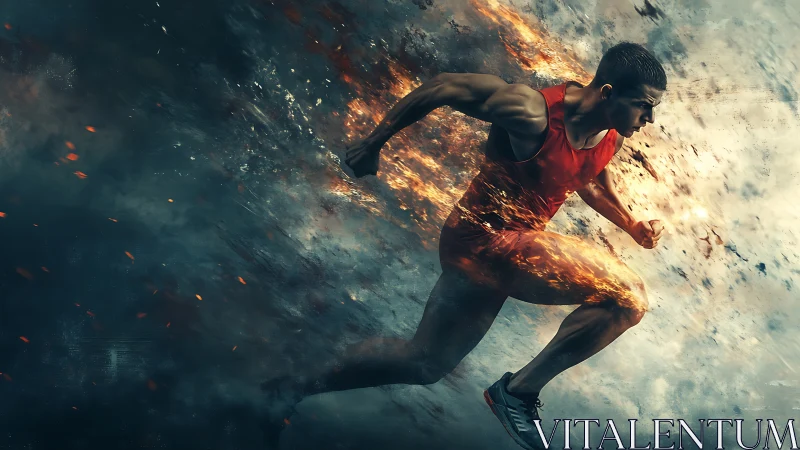 Sprinter bursts through smoky flames in dynamic motion