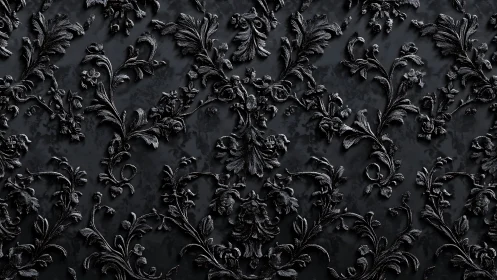 Ornate black floral relief pattern evokes dark baroque luxury