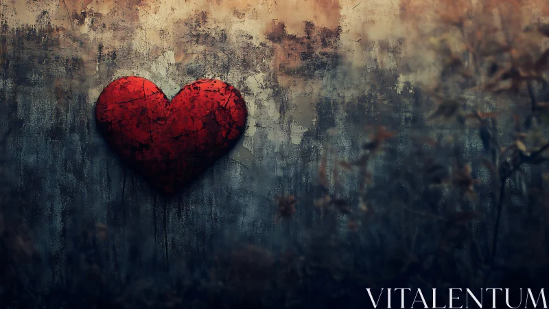 A Crimson Heart Glowing Against Weathered Decay.