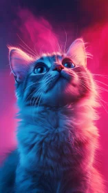 Neon-Illuminated Feline Portrait with Chromatic Aberration and Luminous Gradient Rendering