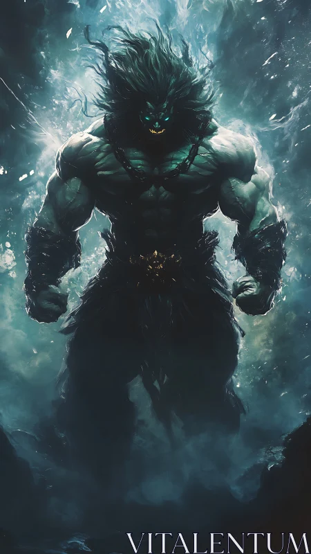 Demonic titan emerges from stormlit abyssal mist. Period.