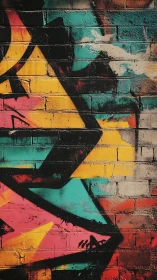 Neon angles collide on weathered brick in urban color static.