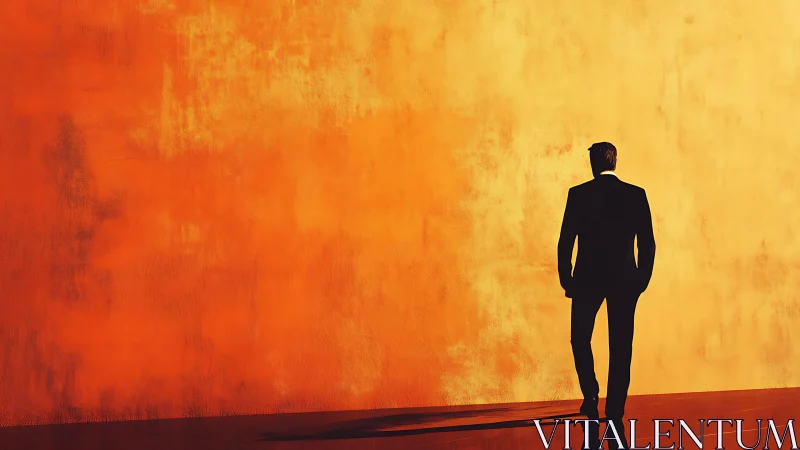 Solitary Figure Against Warm Gradient: Minimalist Silhouette Study.