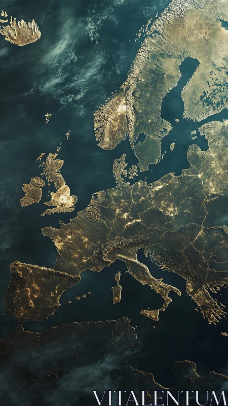 European continent night lights from orbital perspective.