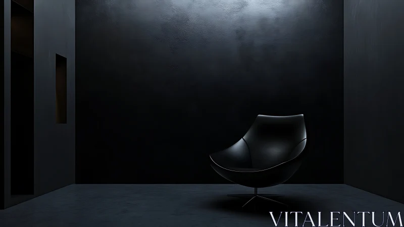Black sculptural lounge chair in stark minimal interior.