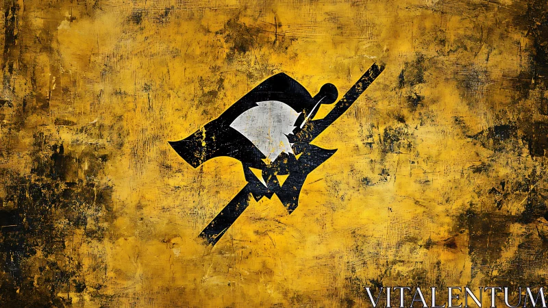 Grunge pirate emblem over distressed golden texture.