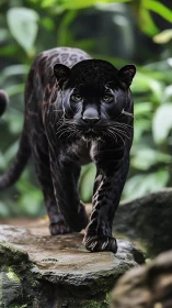 Black Panther in Jungle Undergrowth: Wildlife Portrait Study.