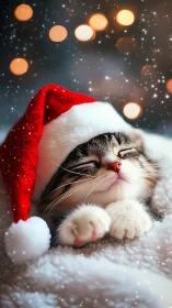 High-bokeh Christmas kitten portrait with soft-focus snowfall field