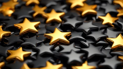Shiny Golden and Black Stars in Glossy 3D Abstract Pattern.