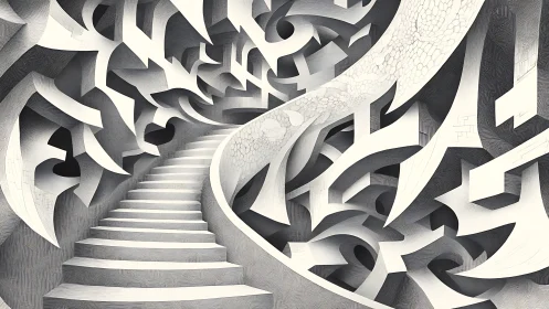 Parametric staircase in monochrome recursive architectural voids