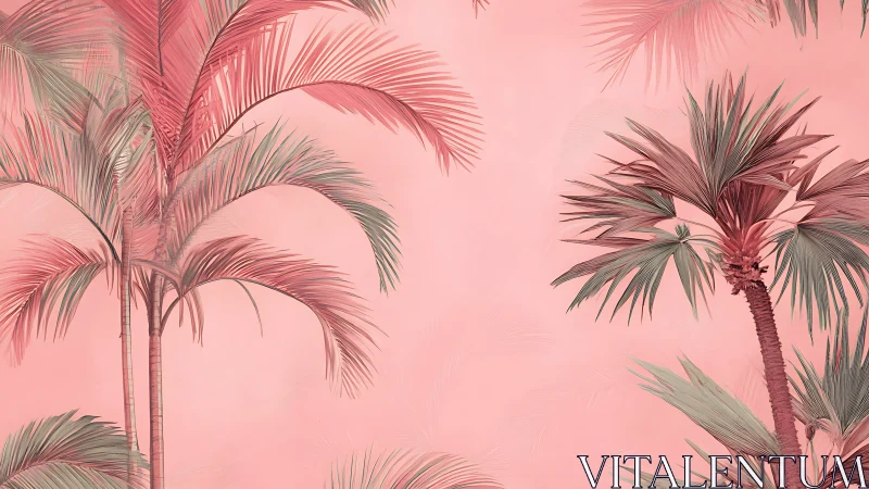 Tropical palm silhouettes on soft monochrome pink field.