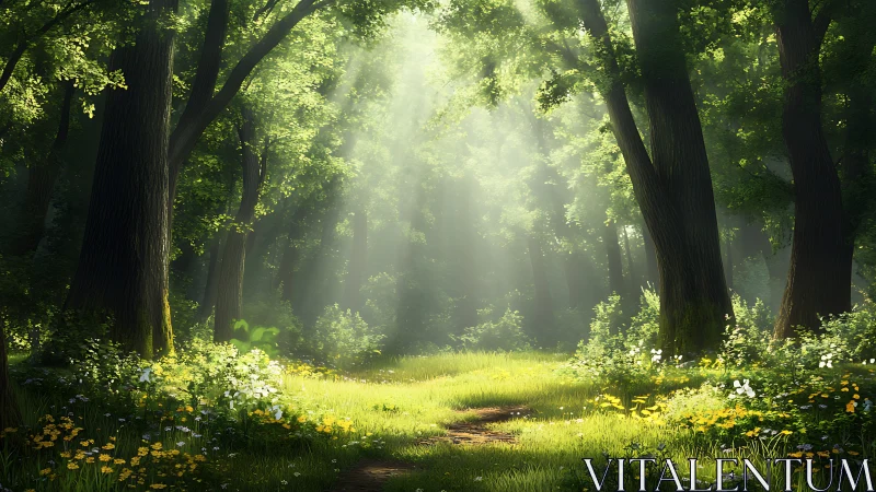 Sunlit Cathedral of Green: Ancient Forest Awakening.