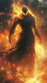 Fiery spirit walking through swirling embers and smoke.