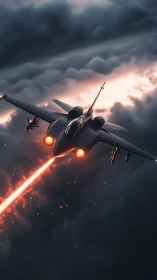 Military jet renders forward laser discharge in storm clouds