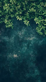 Dense foliage canopy contrasts against textured dark teal ground