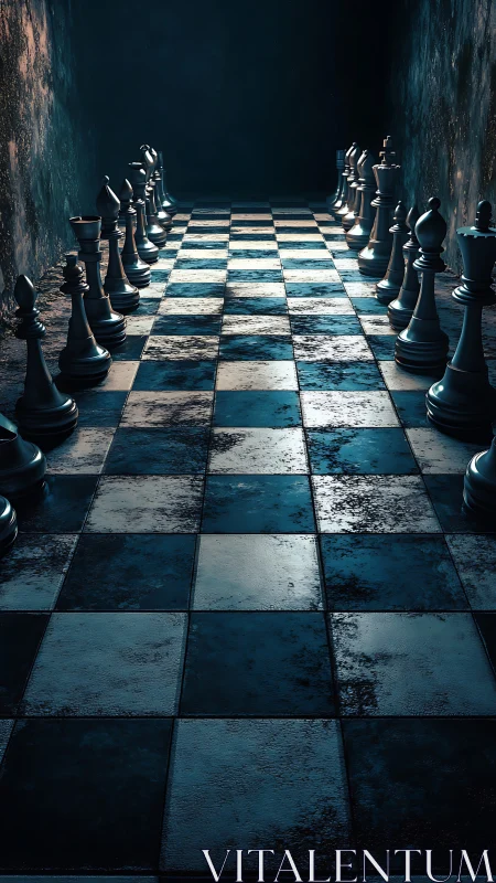 Moody chess corridor inviting a thoughtful mental showdown.