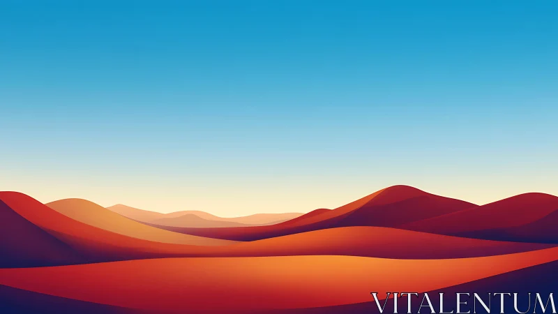 Sunlit desert dunes curve under clear gradient sky