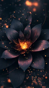 Glowing digital flower with fiery core against dark background