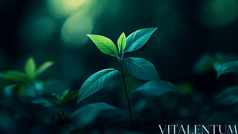 Dawnlit forest sprout holding a quiet emerald promise.