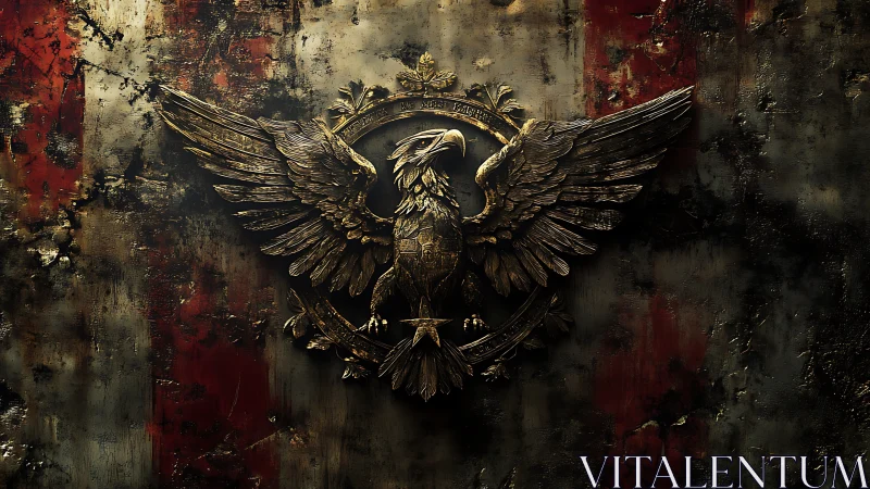 Metallic eagle emblem on distressed textured backdrop.
