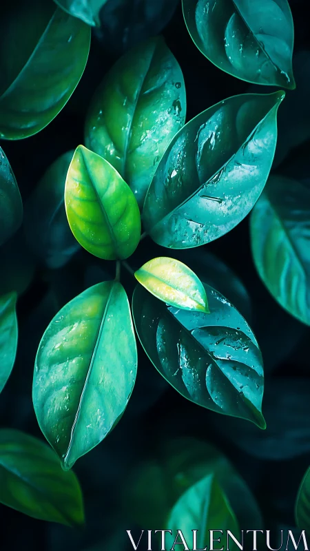 Moody macro foliage study with teal tonal gradations.